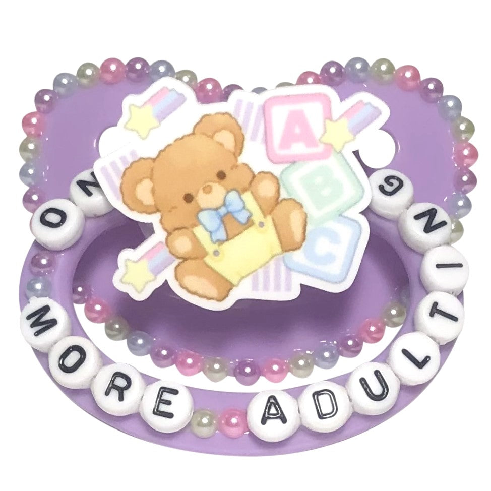 Baby Bear Pacis Adult Pacifier "No More Adulting" Purple Adult Paci (DDLG/ABDL)