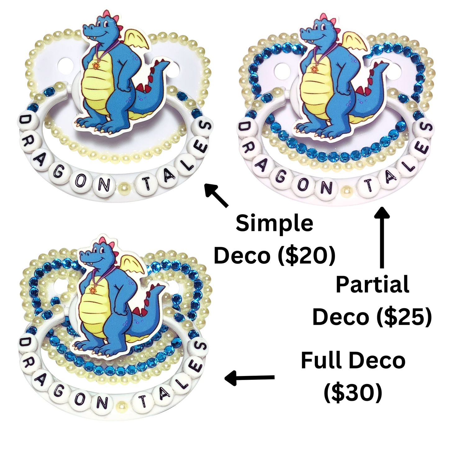 Baby Bear Pacis Adult Pacifier "Dragon Tales" White Ord Adult Paci (DDLG/ABDL)