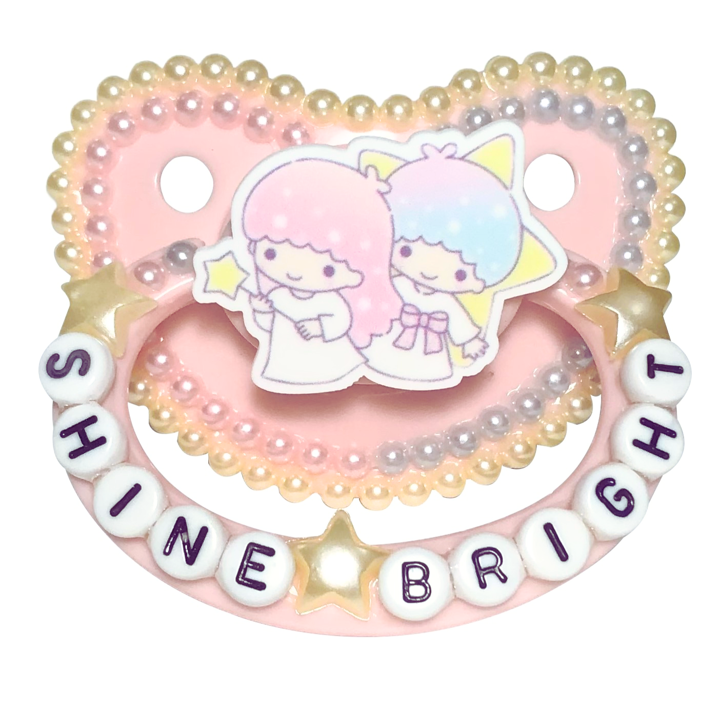 Baby Bear Pacis Adult Pacifier "Shine Bright" Pink Little Twin Stars Adult Paci (DDLG/ABDL)