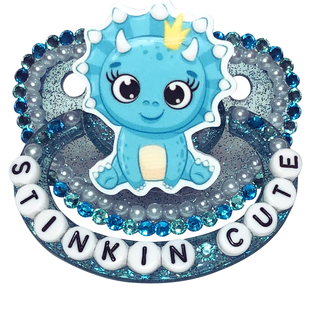 Baby Bear Pacis Adult Pacifier "Stinkin' Cute" Sparkly Blue Adult Paci (DDLG/ABDL)