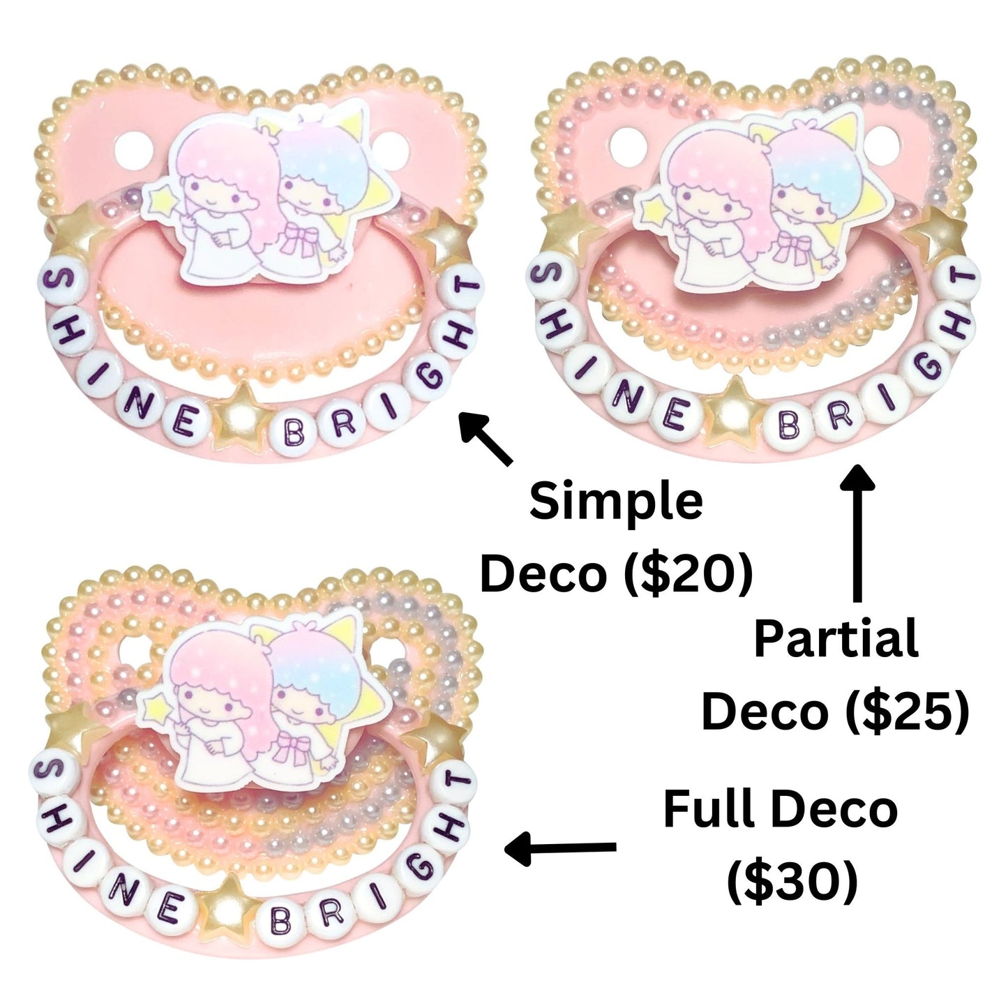 Baby Bear Pacis Adult Pacifier "Shine Bright" Pink Little Twin Stars Adult Paci (DDLG/ABDL)