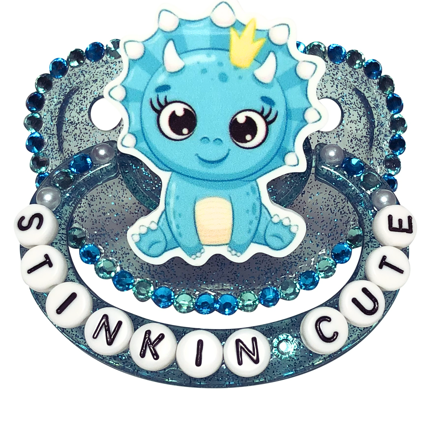Baby Bear Pacis Adult Pacifier "Stinkin' Cute" Sparkly Blue Adult Paci (DDLG/ABDL)