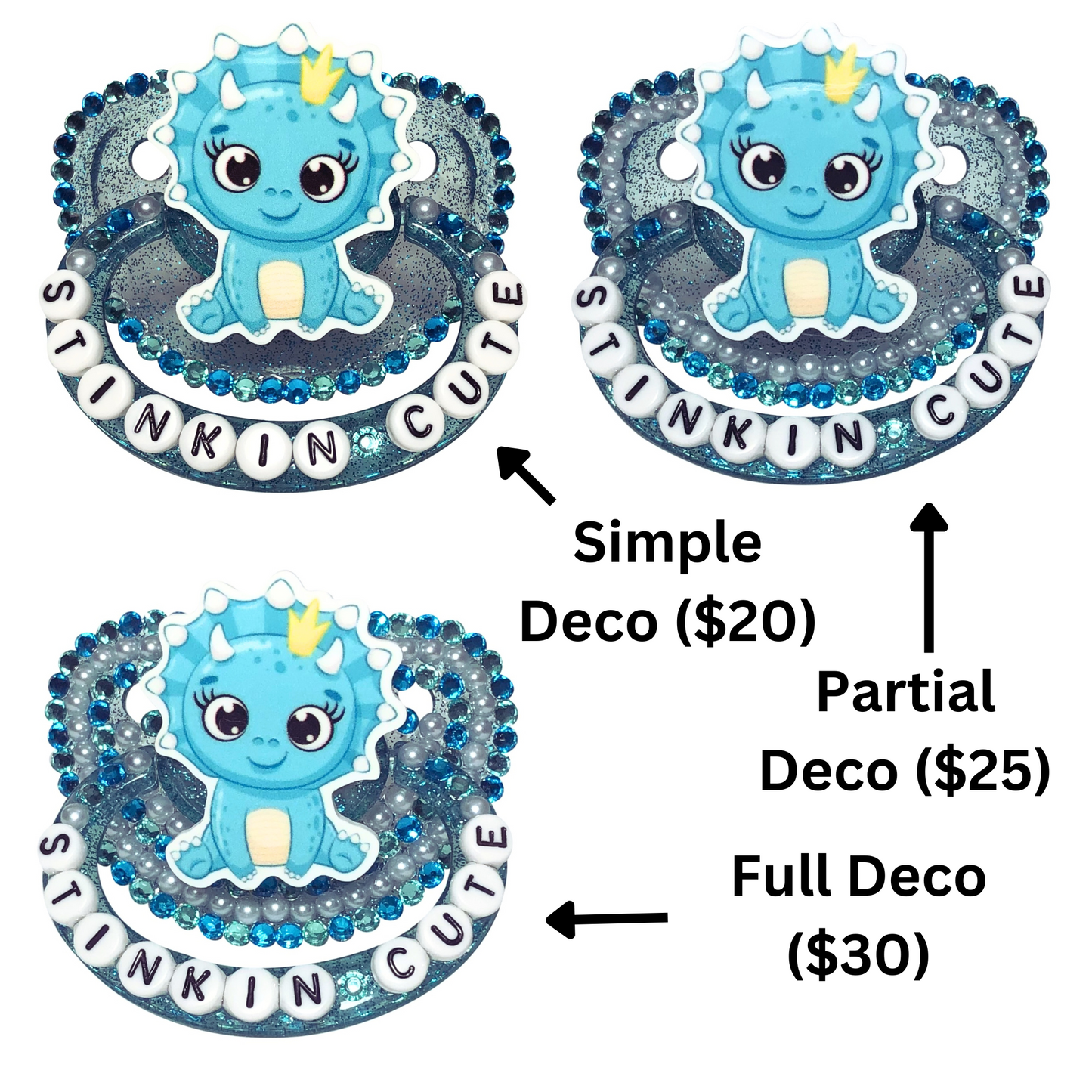 Baby Bear Pacis Adult Pacifier "Stinkin' Cute" Sparkly Blue Adult Paci (DDLG/ABDL)