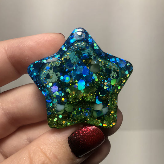 Blue and Green Glitter Star Resin Shaker