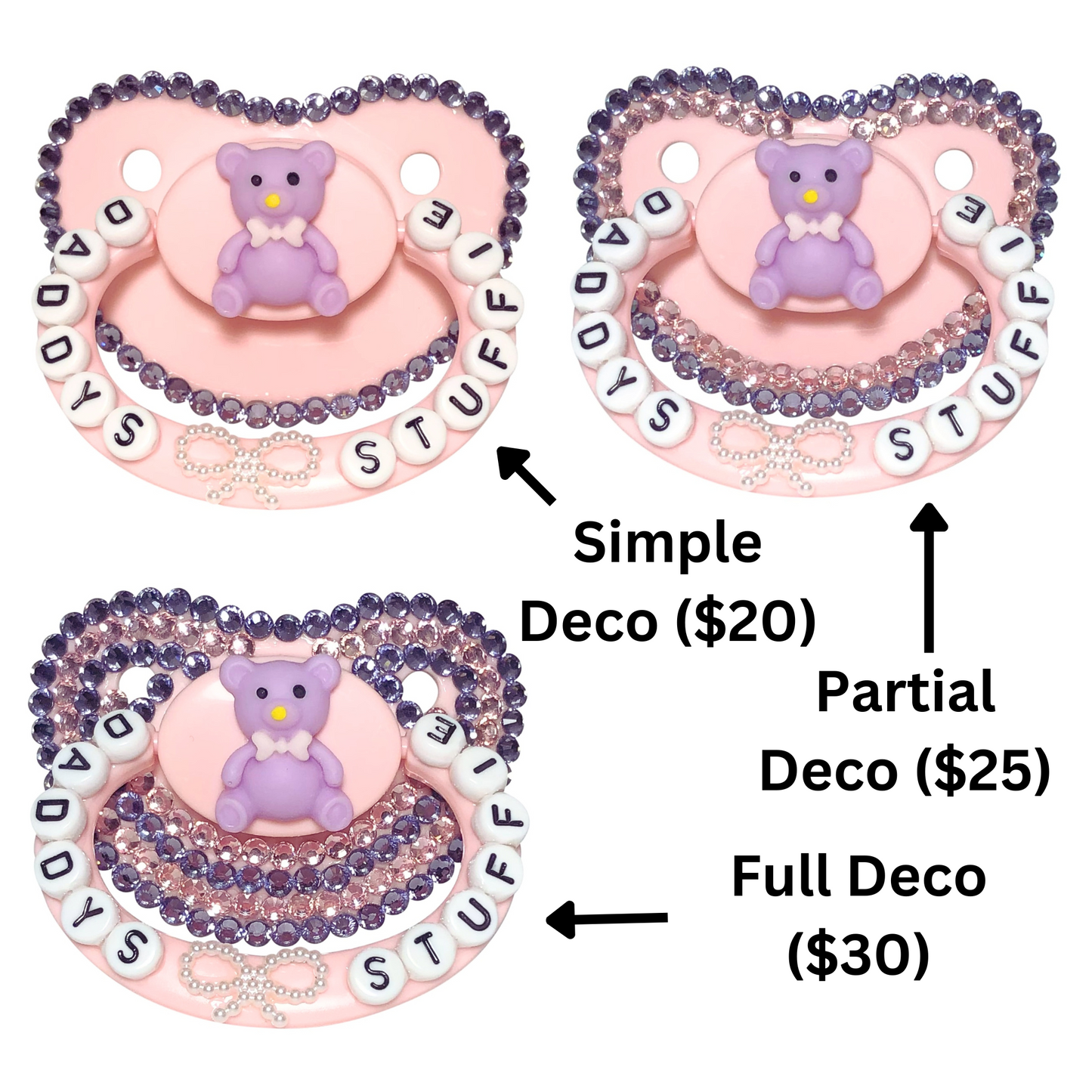 Baby Bear Pacis Adult Pacifier "Daddy's Stuffie" Pink Teddy Bear Adult Paci (DDLG/ABDL)