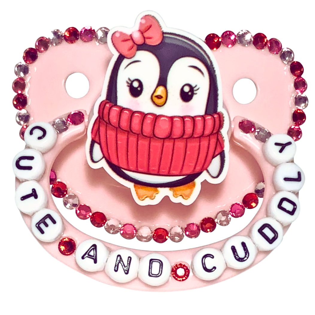 Baby Bear Pacis Adult Pacifier "Cute and Cuddly" Pink Penguin Adult Paci (DDLG/ABDL)